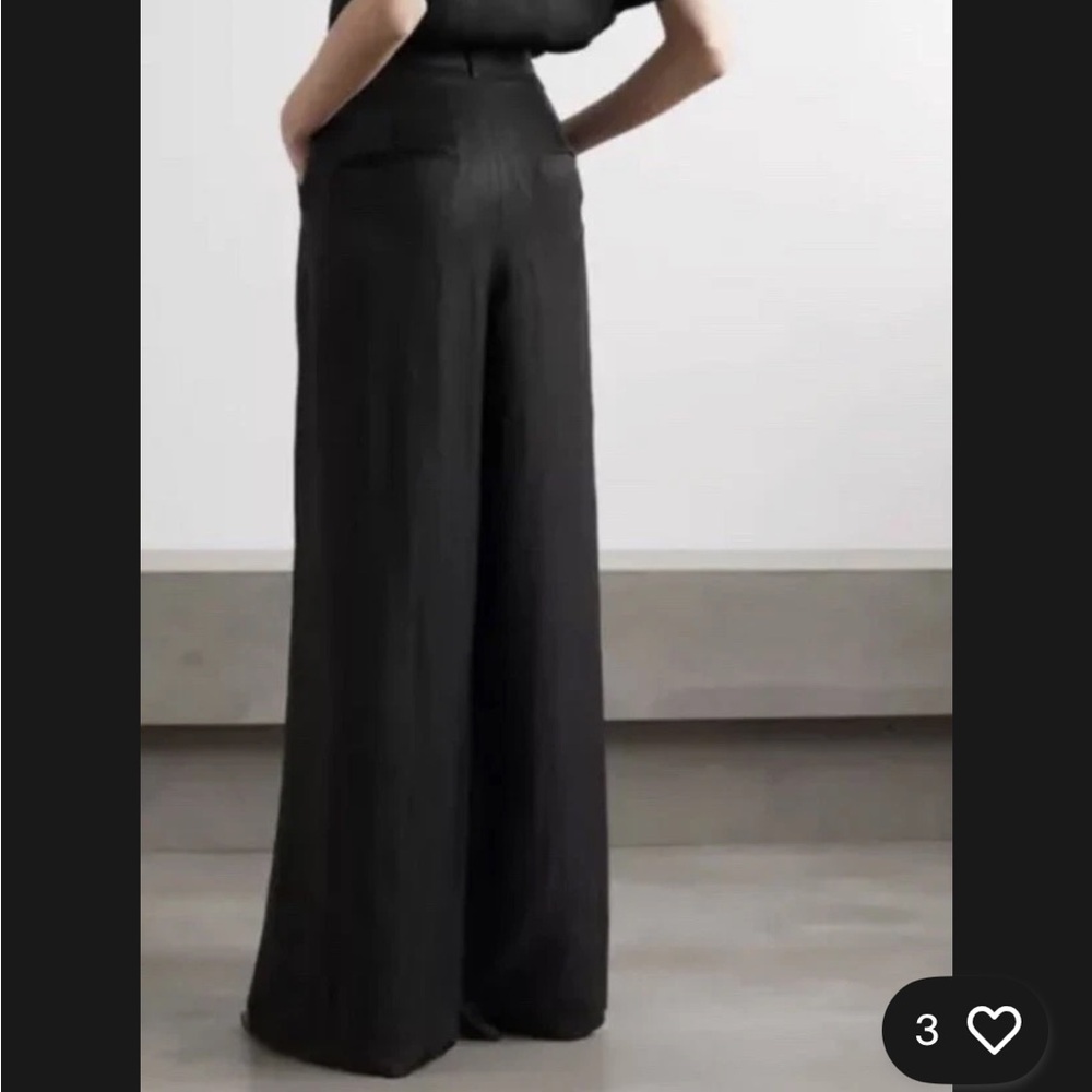 Anine Bing Carla Pleated Twill Wide Leg Trousers Pants Linen Blend Black Size 34 - Picture 3 of 13